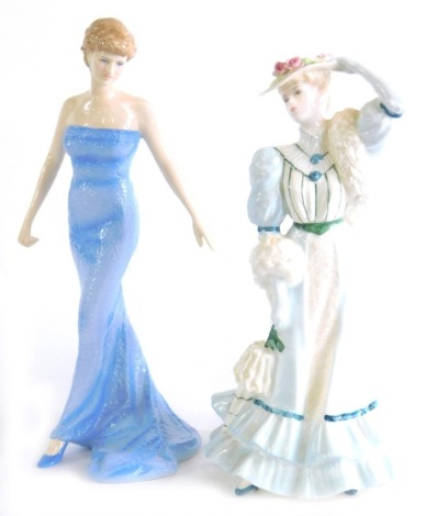 A Royal Doulton porcelain figurine of Diana, and Coalport Golden Age figure of Beatrice At The Garden Party, limited edition no. 6240/12500.