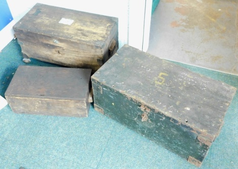 A late 19thC pine tool chest, 52cm wide and two others. (3)