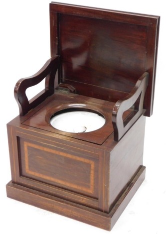 An Edwardian mahogany boxwood and strung box commode, with fitted interior, 44cm high, 55cm wide, 51cm deep.