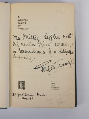 Tweedie ([Ethel Brilliana]) A WINTER JAUNT TO NORWAY [FIRST EDITION] INSCRIBED BY AUTHOR publisher's boards, 8vo, 1894 - 2