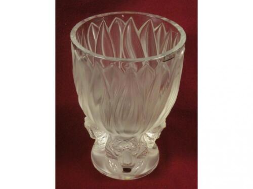 A Lalique frosted glass vase moulded with leaves