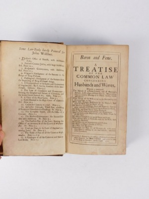 [Carter (Samuel, attr.)] BARON AND FEME A TREATISE OF THE COMMON LAW CONCERNING HUSBANDS & WIVES FIRST EDITION contemporary calf, rebacked, morocco spine label, R. & E. Atkyns, 1700 *** One of the most important early books on the law concerning women - 2