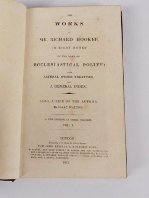 Hooker (Richard) THE WORKS 3 vol., contemporary half calf over patterned boards, 8vo, 1821 - 2