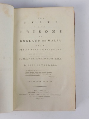 Howard (John) THE STATE OF PRISONS IN ENGLAND & WALES second edition, half title, 12 folding, engraved plates, contemporary half calf over patterned boards, 8vo, W. Eyers, 1780 - 2