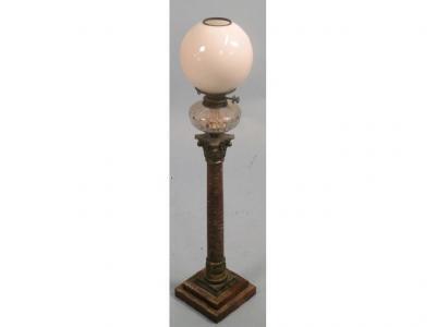 A Victorian rouge marble oil lamp in the form of a Corinthian column