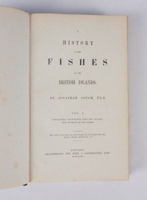 Couch (Jonathan) A HISTORY OF THE FISHES OF THE BRITISH ISLANDS 4 vol. (vol. 1-3 FIRST EDITION, vol. 4 second edition), 252 wood-engraved coloured plates, contemporary blue crushed morocco, tooled in blind, g.e., spines uniformly sunned, [Westwood & Satch - 2