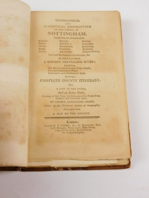 Cooke (George Alexander) TOPOGRAPHICAL AND STATISTICAL DESCRIPTION THE COUNTY OF NOTTINGHAM folding engraved map and plates, contemporary half calf over patterned boards, top board detached, 8vo, 1810 - 2