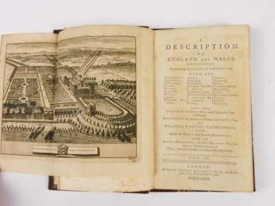 .- A DESCRIPTION OF ENGLAND AND WALES... excerpt of vol. vii, folding engraved map and plates, woodcut vignettes, later half calf over patterned boards, 8vo, for Newbery & Carnan,1769 - 2