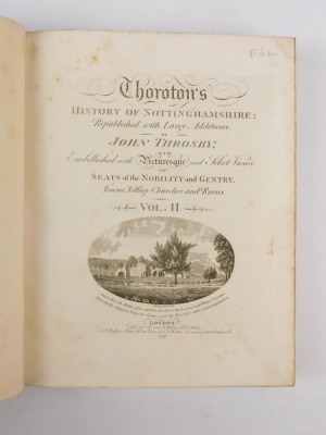 Throsby (John) Thoroton (Robert) THE ANTIQUITIES OF NOTTINGHAMSHIRE second edition, 3 vol., engraved plates throughout, lacks 2 plates, modern half calf over patterned boards, morocco spine labels, 1790 - 4