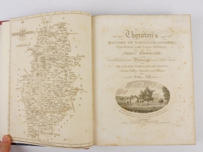 Throsby (John) Thoroton (Robert) THE ANTIQUITIES OF NOTTINGHAMSHIRE second edition, 3 vol., engraved plates throughout, lacks 2 plates, modern half calf over patterned boards, morocco spine labels, 1790 - 6