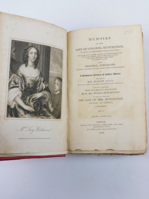 Hutchinson (Lucy) MEMOIRS OF THE LIFE OF COLONEL HUTCHINSON third edition, portrait frontispiece, folding pedigree, t.e.g., modern half calf over patterned boards, morocco spine label, large 4to, 1810 - 2