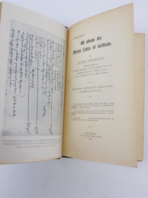 Stapleton (Alfred) ALL ABOUT THE MERRY TALES OF GOTHAM photographic plates, fine crushed morocco, 8vo, Newark, 1900 - 3