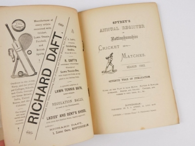 Speyby (Francis George, compiler) ANNUAL REGISTER OF NOTTINGHAMSHIRE CRICKET MATCHES SEASON 1883 original publisher's wrappers, small 8vo, Nottingham, 1883 - 2