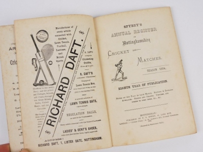 Speyby (Francis George, compiler) ANNUAL REGISTER OF NOTTINGHAMSHIRE CRICKET MATCHES SEASON 1884 original publisher's wrappers, small 8vo, Nottingham, 1884 - 2