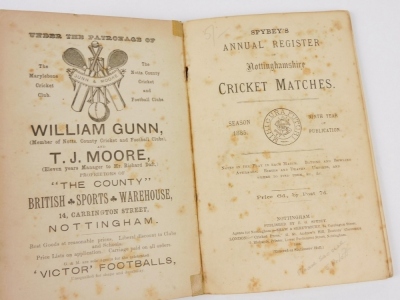 Speyby (Francis George, compiler) ANNUAL REGISTER OF NOTTINGHAMSHIRE CRICKET MATCHES SEASON 1885 original publisher's wrappers, small 8vo, Nottingham, 1885 - 2