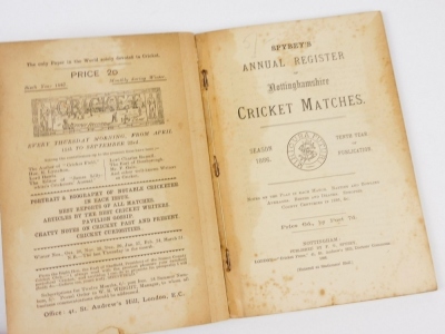 Speyby (Francis George, compiler) ANNUAL REGISTER OF NOTTINGHAMSHIRE CRICKET MATCHES SEASON 1886 original publisher's wrappers, small 8vo, Nottingham, 1886 - 2