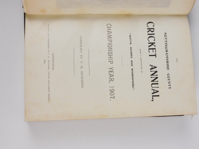 Richards (C.H.) NOTTINGHAMSHIRE COUNTY CRICKET ANNUAL...1907, plates, tissue-guards, bookplate of Arthur Wadsworth,half crushed morocco over patterned boards, 8vo, Nottingham, 1908 - 2