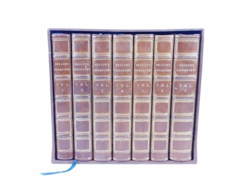 Harris Nicolas (Nicholas, Sir) THE DISPATCHES AND LETTERS OF VICE ADMIRAL LORD VISCOUNT NELSON 7 vol., engraved frontispieces, fine morocco, tooled in blind and gilt, skilfully rebacked, contained in slip case, 8vo, 1844-46