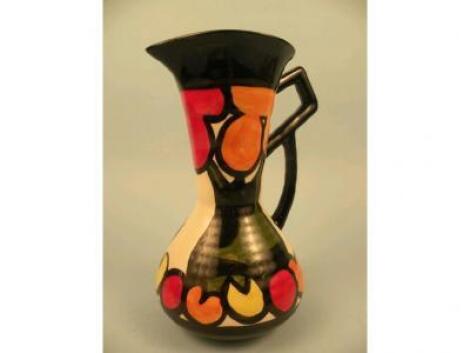 A 1930's style pottery jug decorated with the Tiger Trees pattern by Dorothy Ann