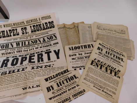 Lincolnshire.- Auctions.- 4 Lincolnshire auction posters dating from 1840's and a small number of local newspapers (small qty)