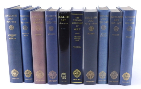 THE OXFORD HISTORY OF ENGLISH ART, Oxford University Press Publications in ten volumes with blue cloth bindings.