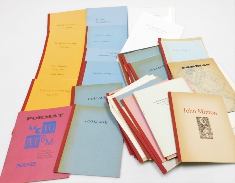 A collection of type printed book manuscripts, pre illustration and subsequently illustrated by Rigby Graham, including Collage, Melton Mowbray, An Exhibition of Wood Cuts, John Minton, etc. (a quantity)