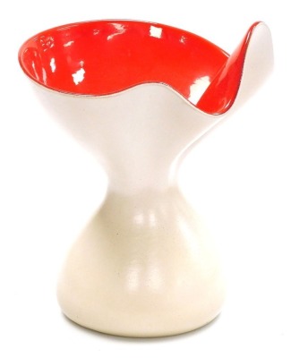 Pol Chambost (1906-1983). 'Corolle' enamel ceramic vase, white glaze with red glaze interior, model number 1055, signed, 27.5cm high. (AF)