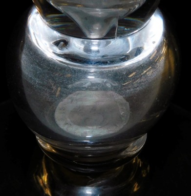 An 18thC glass rummer, with bucket shaped bowl and knopped stem, inset with a silver 3d coin for 1762, 17.5cm high. - 2