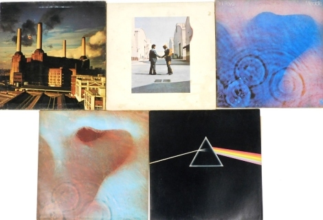 A group of Pink Floyd LP records, comprising Animals, Meddle (2), The Dark Side Of The Moon and Wish You Were Here, condition poor. (5)(AF)