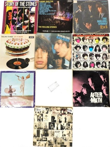 A group of The Rolling Stones LP records, comprising Get Yer Ya-Ya's Out!, Aftermath, Let it Bleed, Liv'r Than You'll Ever Be, Exile On Main Street, Black And Blue, 12 X5, Some Girls, Gimmer Shelter and Story Of The Stones, condition poor. (10)(AF)