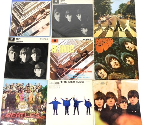 A group of The Beatles LP records, comprising 1967-1970, Abbey Road, With The Beatles (2), Please Please Me, Sergeant Peppers Lonely Hearts Club Band, Rubber Soul, Help!, Beatles For Sale, condition poor. (9)(AF)