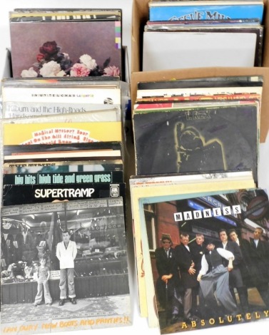 A group of LP records, to include Black Sabbath Sabotage, volume 4, Supertramp, Bob Dylan, The Stranglers, Electric Light Orchestra, Led Zeppelin, Blondie, David Bowie, Madness, Genesis, T.Rex, etc.