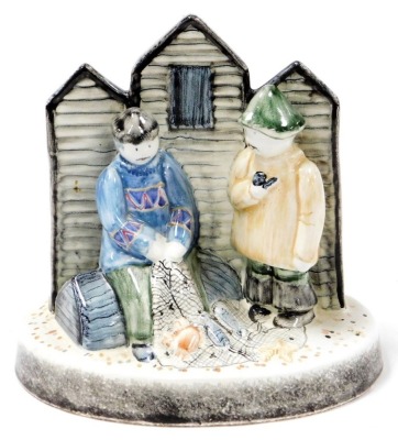 A Rye pottery figure group, of two fishermen, 18cm high.