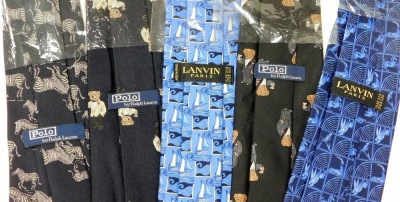 A group of silk ties and handkerchiefs, comprising four Lanvin ties, seven Lanvin handkerchiefs, four Ralph Lauren ties, a Givenchy handkerchief and a Hermes handkerchief. - 2