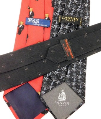 A group of silk ties and handkerchiefs, comprising four Lanvin ties, seven Lanvin handkerchiefs, four Ralph Lauren ties, a Givenchy handkerchief and a Hermes handkerchief. - 3