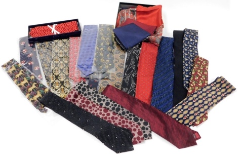 A group of silk ties and handkerchiefs, various colours and patterns, makes to include Olimpo, Dunhill, Richel, Zilla, etc.