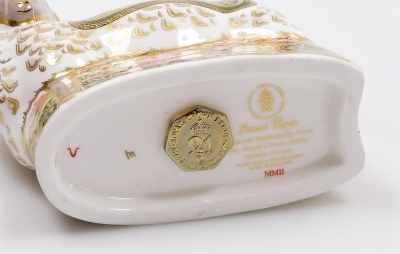 A Royal Crown Derby porcelain Imari Ram paperweight, exclusively produced for the Royal Crown Derby Visitor's Centre, gold stopper and gold printed marks, 10cm high, boxed with certificate. - 4