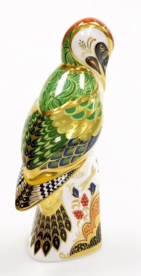 A Royal Crown Derby porcelain Newstead Woodpecker paperweight, designed by Jane James, limited edition no. 441/750, gold stopper and gold printed marks, 16cm high, boxed with certificate. - 3