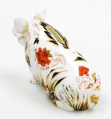 A Royal Crown Derby porcelain Prudence Pig money box, pre-released to Peter Jones of Wakefield, limited edition no. 193/500, gold stopper and red printed marks, 12cm high, boxed with certificate. - 3