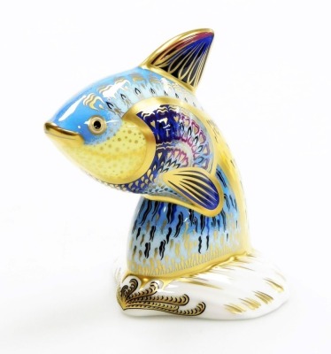 A Royal Crown Derby porcelain Guppy Fish paperweight, limited edition no. 46/2500, gold stopper and red printed marks, 13cm high, boxed with certificate. - 2