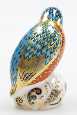 A Royal Crown Derby porcelain Kedleston Kingfisher paperweight, one of an exclusive edition commissioned by Sinclairs and limited to a twelve month period of 1st April 2005 and 31st March 2006, designed by John Ablitt, gold star and red printed marks, 12c - 3