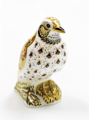 A Royal Crown Derby porcelain Song Thrush paperweight, gold stopper and red printed marks, 11cm high, boxed. - 2