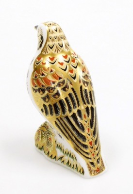 A Royal Crown Derby porcelain Song Thrush paperweight, gold stopper and red printed marks, 11cm high, boxed. - 3