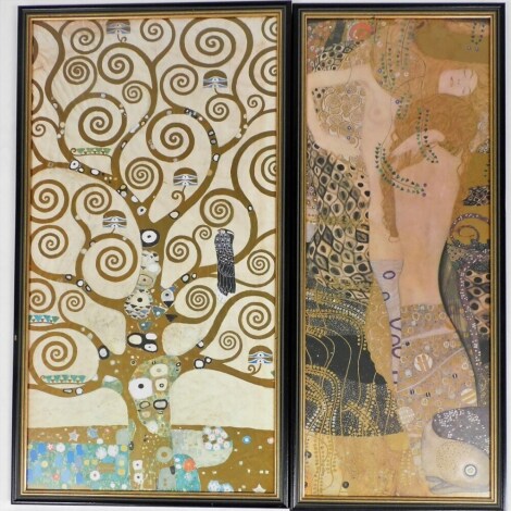 After Gustav Klimt. Tree of Life, print, 84cm x 47cm, and females reclining, 84cm x 33cm. (2)