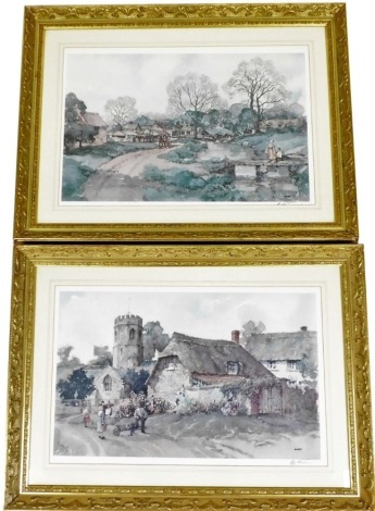 After E R Sturgeon. Somerset village scenes, signed prints, each 40cm x 65cm.