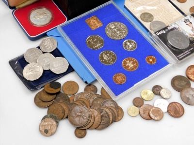 Silver and copper coinage, including George V florins, together with commemorative coins and bank notes, and foreign coinage. (a quantity) - 2