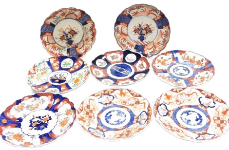 Eight 20thC Chinese Imari plates, of fluted design, each 21cm diameter.