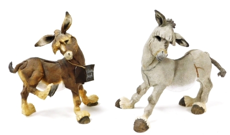 Two Country Artists resin donkey figures, both named Winkle, in grey and brown.