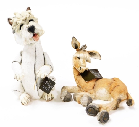 Two Country Artists resin figures, entitled Cheeky Westie, 24cm high, and donkey named Barnacle, 15cm high.