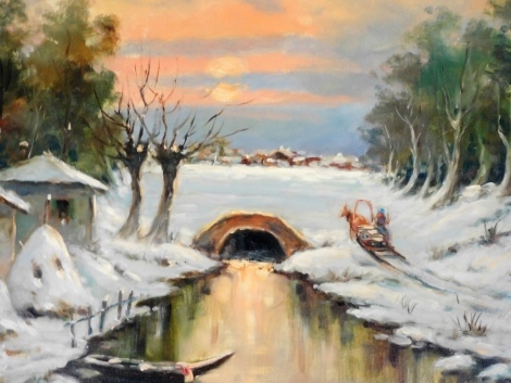 C. Friedel Colm (20thC School). Winter river scene, oil on canvas, signed, 47cm x 57cm.